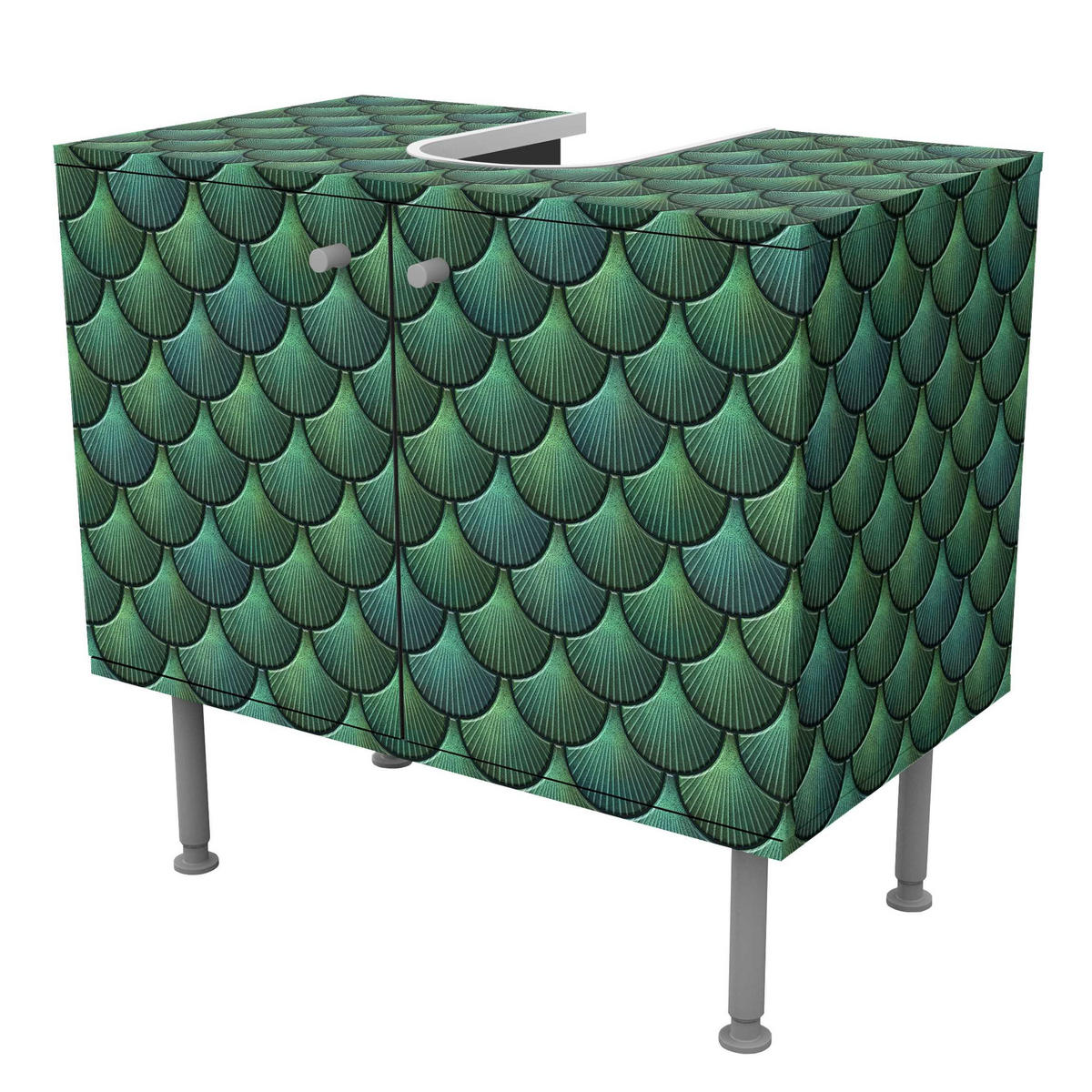 WASCHBECKENUNTERSCHRANK Muschel Fliesen Keramikoptik Dunkelgrün 60/55/35 cm - Grün, Holzwerkstoff (60/55/35cm) - Bilderwelten