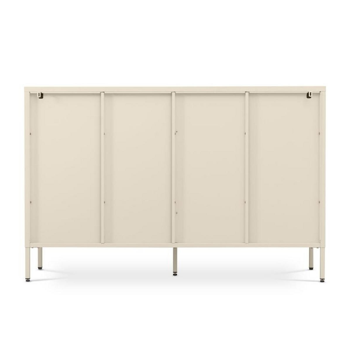 SIDEBOARD Metall 4 Türen Beige und Geriffeltes Glas 140cm ELIO - Beige, Metall (35/90/140cm) - Sicaan