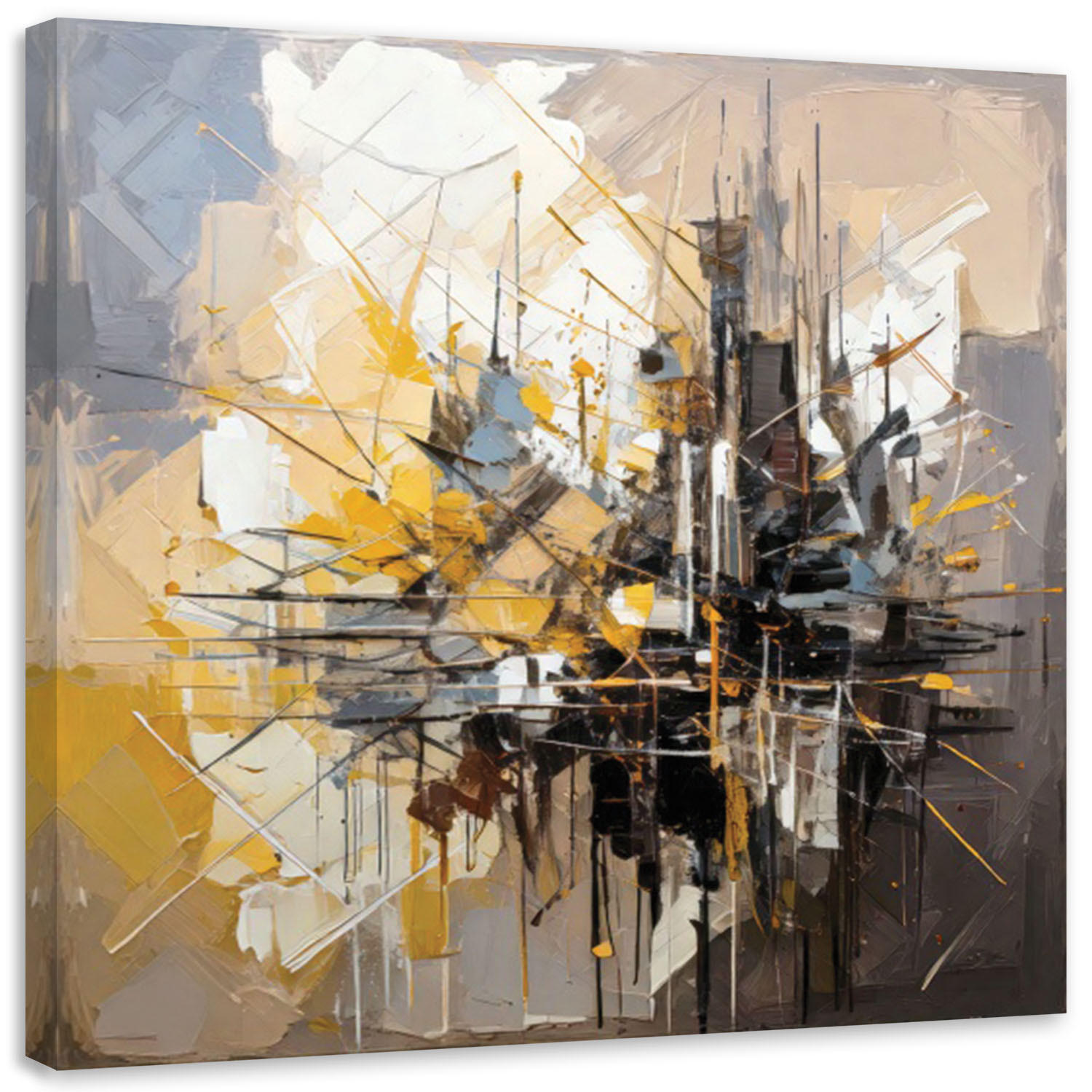 LEINWANDBILD Geometrische Abstraktion Stadt 60x60cm - Beige, Textil (60/60cm) - Feeby