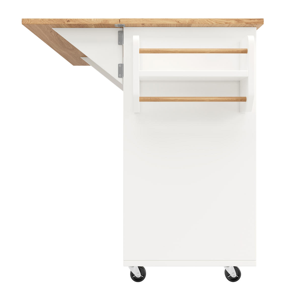 KÜCHENINSEL 120/71/92 cm Weiß mit Klapptisch, 2 Schubladen, 5 Rollen und verstellbaren Böden - Weiß, Holz/Holzwerkstoff (120/92/43.2cm) - Oxeza