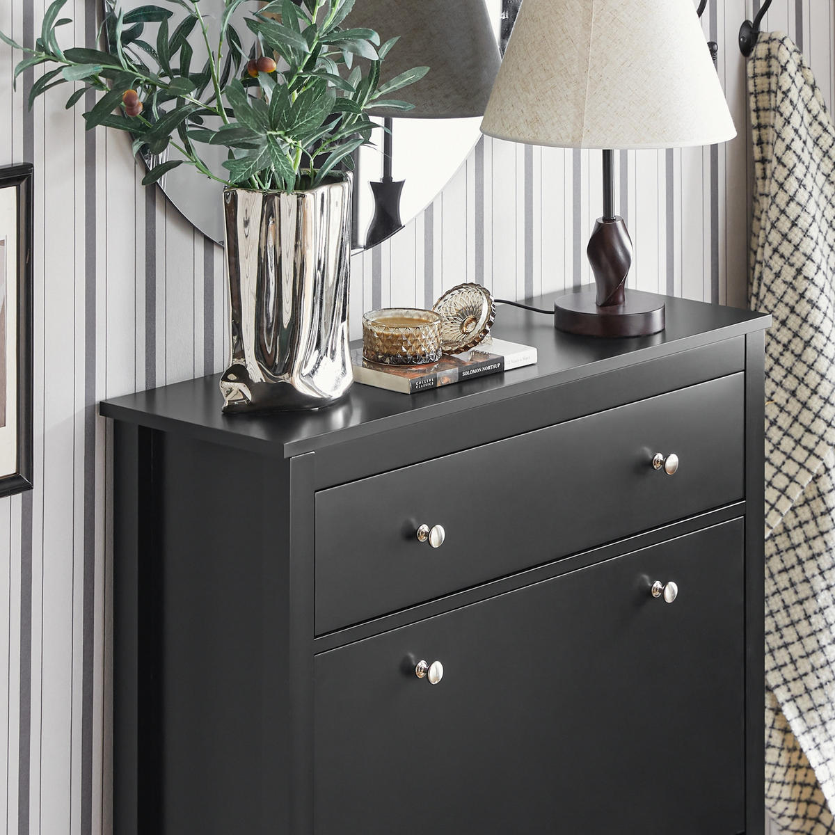 SCHUHSCHRANK Schwarz - Schwarz, Holzwerkstoff (80/108/25cm) - SoBuy
