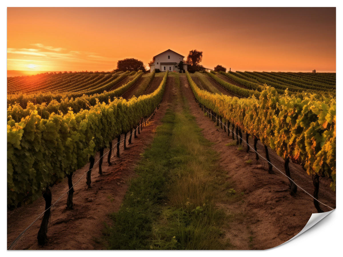 FOTOTAPETE für Esszimmer Weinberg Sonnenuntergang Obstgarten 450x315 - Gelb/Beige, Papier (450/315cm) - Muralo