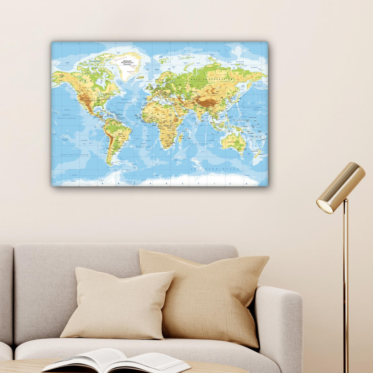 LEINWANDBILD Weltkarte - Statistisch - Blau - Erde - Bildung Wanddeko 90x60 cm - Blau, Textil (90/60cm) - MuchoWow