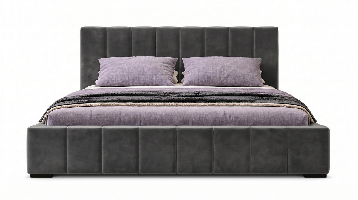 POLSTERBETT Nero 200x200 cm, Doppelbett mit Bettkasten und Lattenrost aus Holz, Velourstoff: Grau - Grau, Holz/Textil (200/200cm) - Marpur