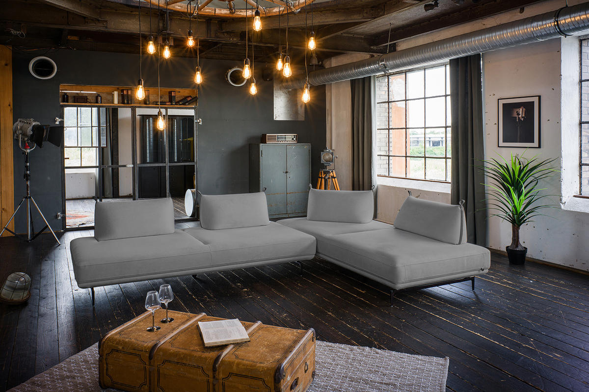 ECKSOFA CANE Grau Webstoff - Schwarz/Grau, Textil/Metall (310/210cm) - KAWOLA