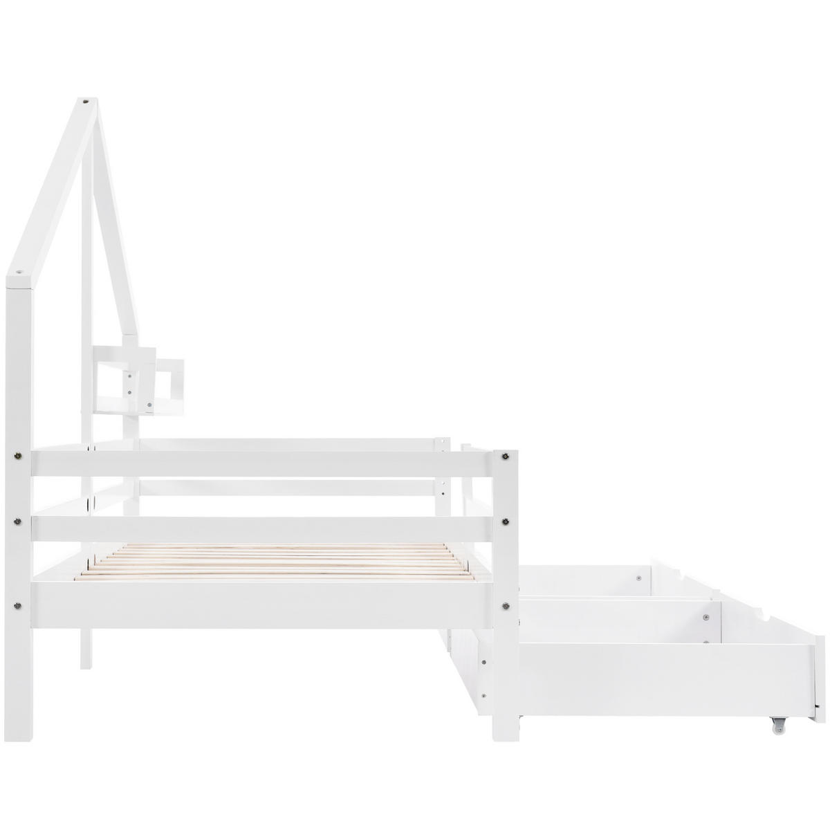 HAUSBETT 90/200 cm Weiß mit Schubladen aus Kiefernholz - Weiß, Holzwerkstoff (90/200cm) - OKWISH