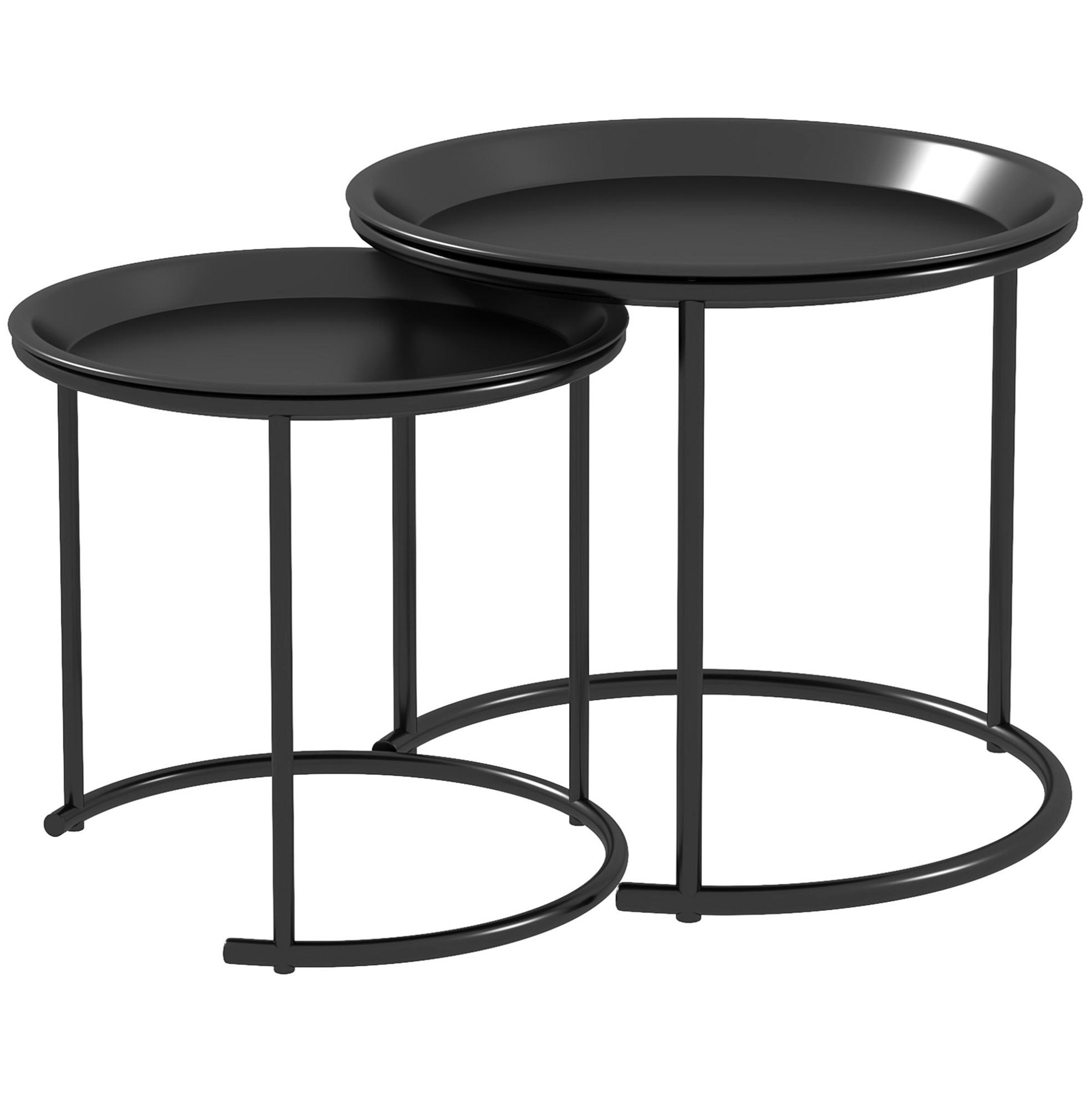 BEISTELLTISCH-SET Ø43/35 cm mit abnehmbaren Tabletts, stapelbar, Stahl, Schwarz - Schwarz, Metall (43/43/38cm) - Modfu