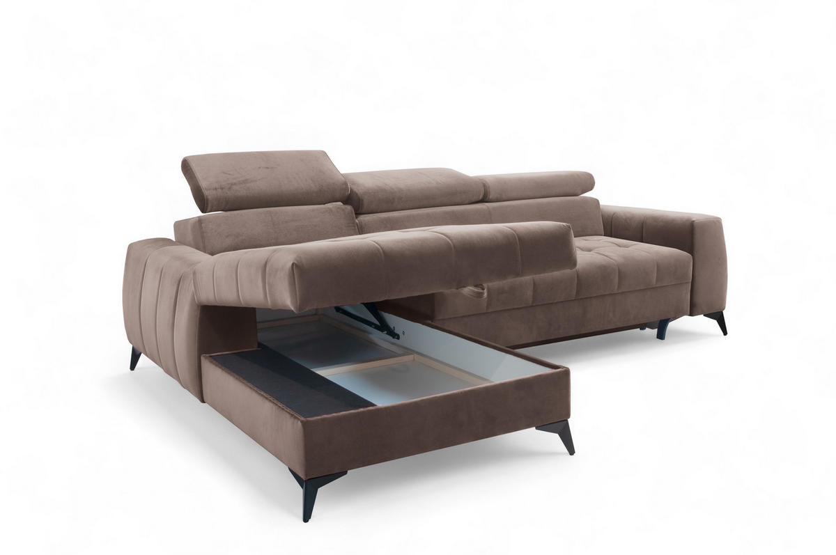 ECKSOFA L Form Arkucio Mini Braun 260/200/95 cm Links mit Schlaffunktion - Schwarz/Braun, Textil/Metall (200/260cm) - AX Living