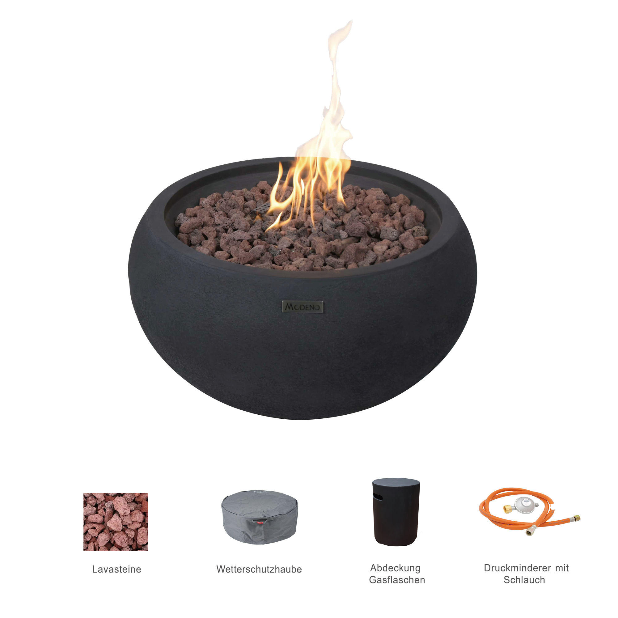 FEUERTISCH York Gasfeuerstelle aus GF-Beton - 2-tlg. Set inkl. Gasflaschen-Abdeckung - Schwarz, Naturmaterialien (68/36/68cm) - Elementi