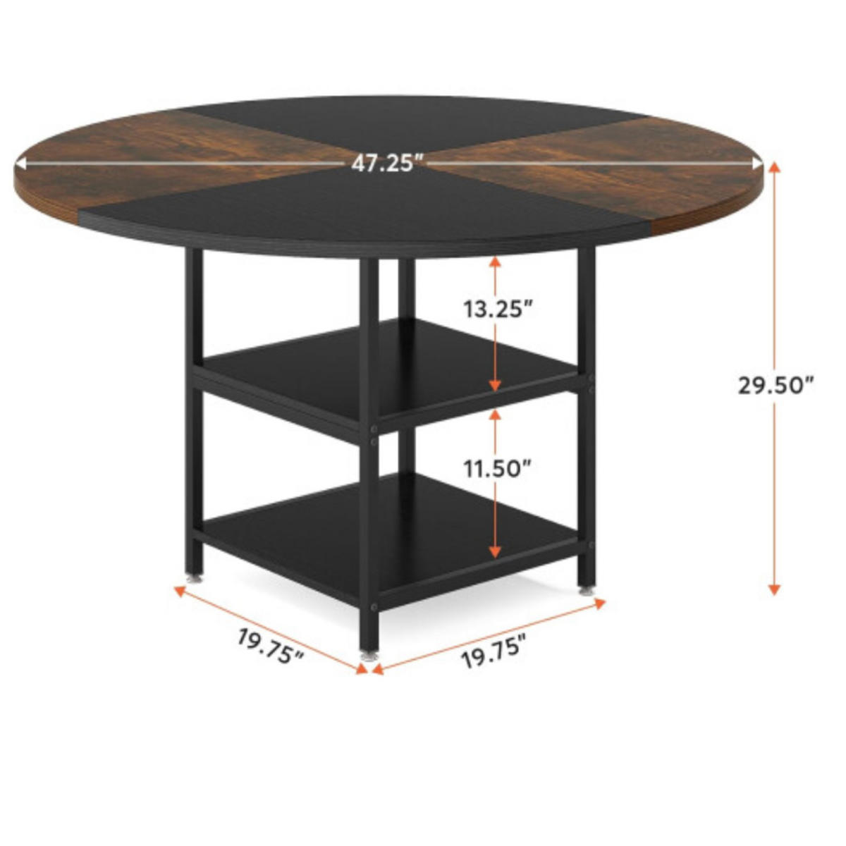 ESSTISCH Rund Holzoptik Braun/Schwarz mit Ablage Metallgestell ca. Ø120/75 cm - Schwarz/Braun, Holzwerkstoff/Metall (120/120/75cm) - Quality Elegance