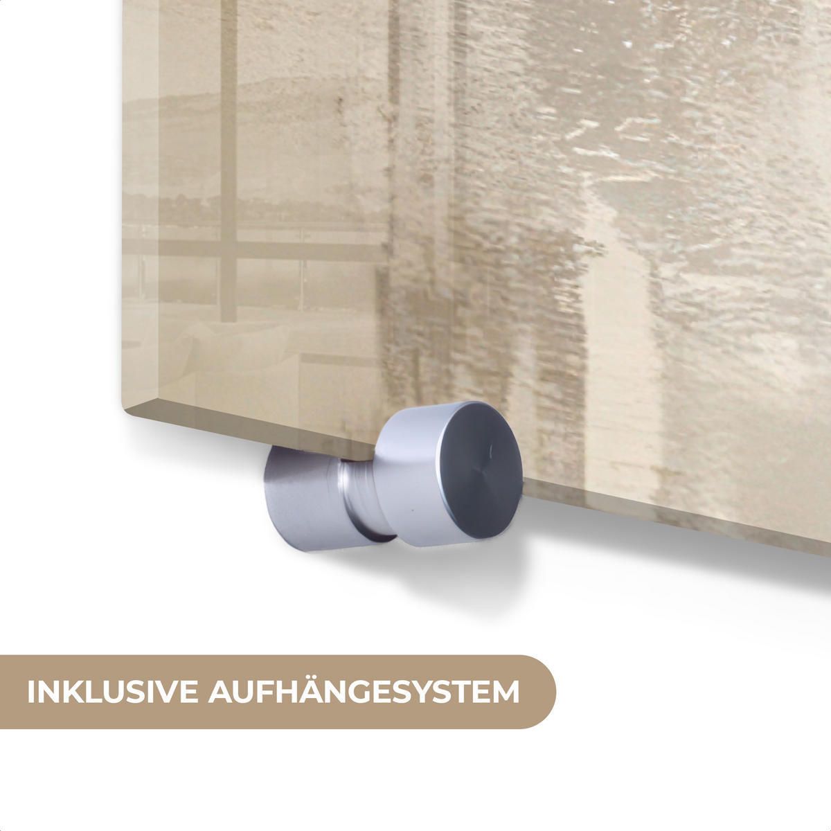 ACRYLGLASBILD Moderne Kunst - Abstrakt - Beige 80x60 cm - Beige, Glas (80/60cm) - MuchoWow