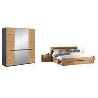 SCHLAFZIMMER Set 4-teilig Eiche Artisan, grau, Komplettset mit Kleiderschrank, Bett und 2x Nachttisch - Eiche Artisan/Grau, Glas/Holzwerkstoff - Inn.Furn