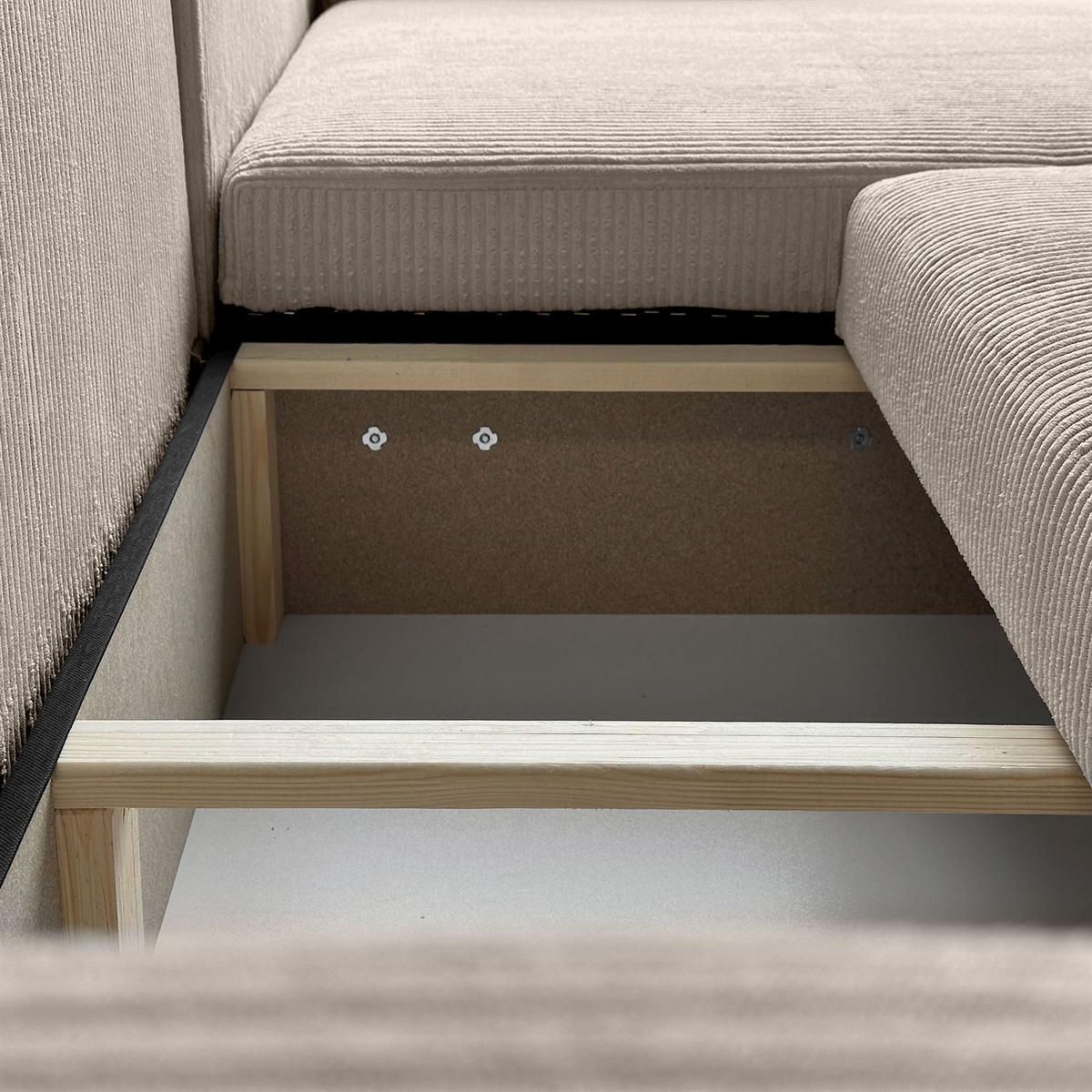 ECKSOFA Gepolstertes PRESTIGE XL mit Schlaffunktion und Bettkasten, Poso 02 - Beige, Textil (277/143cm) - Lookway
