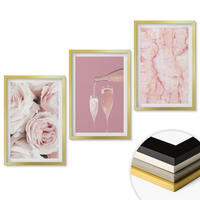 WANDBILDER 3er Set - 40x60 cm Goldrahmen - Champagnerfarbene Rosen, Marmorhintergrund - Goldfarben, Kunststoff (40/60cm) - ArtPrintCave
