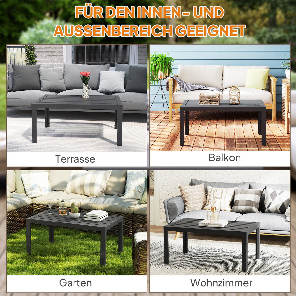 GARTENTISCH rechteckig Grau 101,50/61/46 cm - Grau, Metall (101.5/61/46cm) - Outsunny