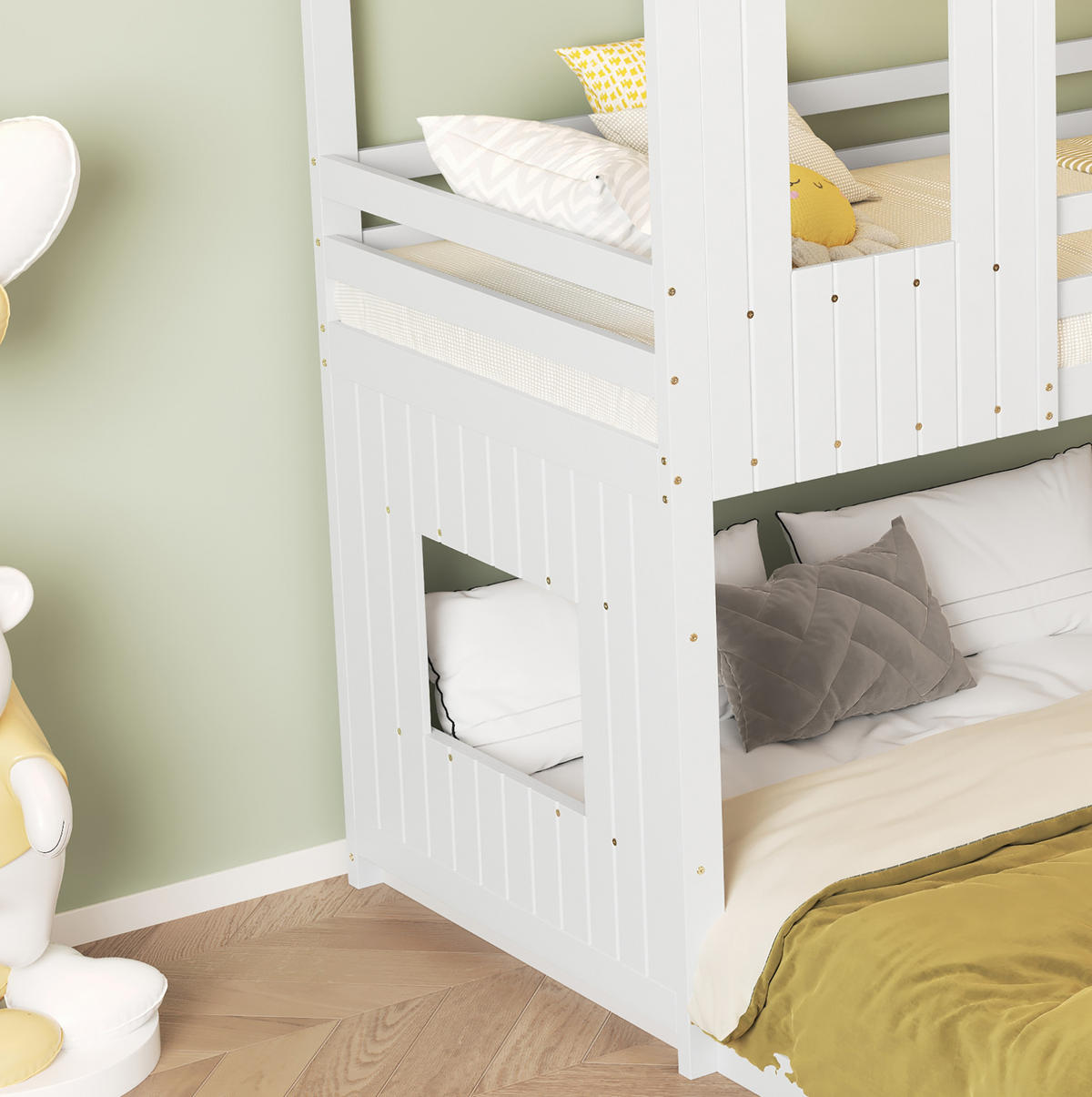 ETAGENBETT 90/200 & 140/200 cm mit Rutsche, Hausdach, Fenster, Fallschutz und Leiter aus Kiefer/MDF, Weiß - Weiß, Holzwerkstoff (90/200cm) - Redom