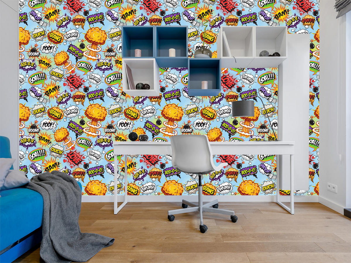 VLIESTAPETE Comic-Schriftzüge – Bunt – 50x1000 cm - Multicolor, Papier (50/1000cm) - Muralo