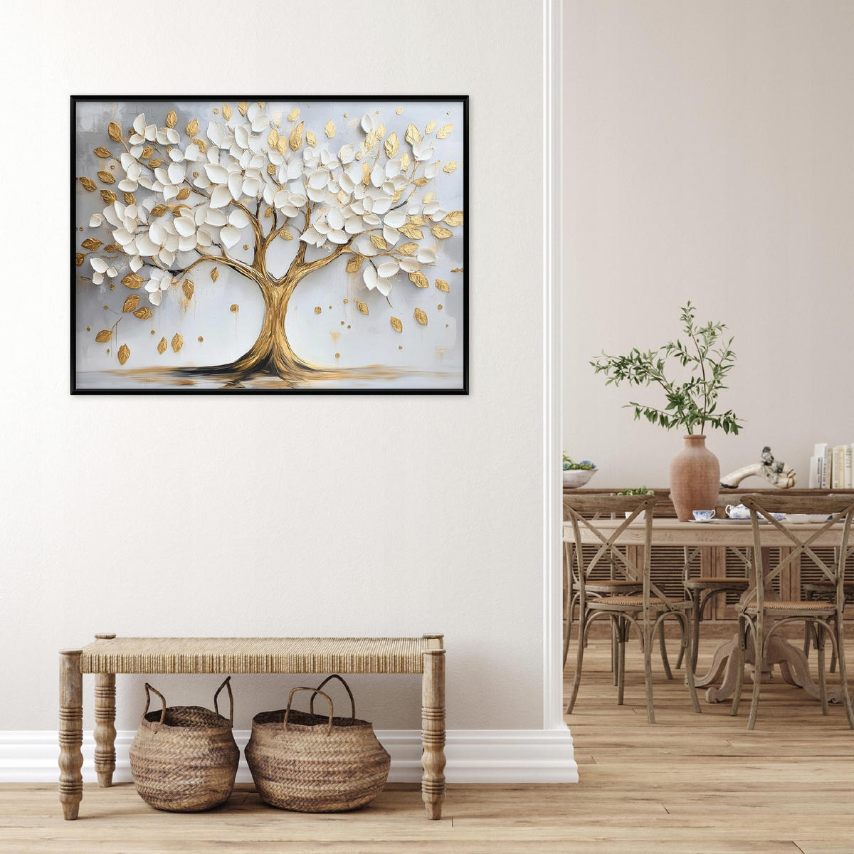 BILDER mit Rahmen Baum Abstrakt Beige 60x40 cm - Multicolor, Holzwerkstoff (60/40cm) - Wallarena