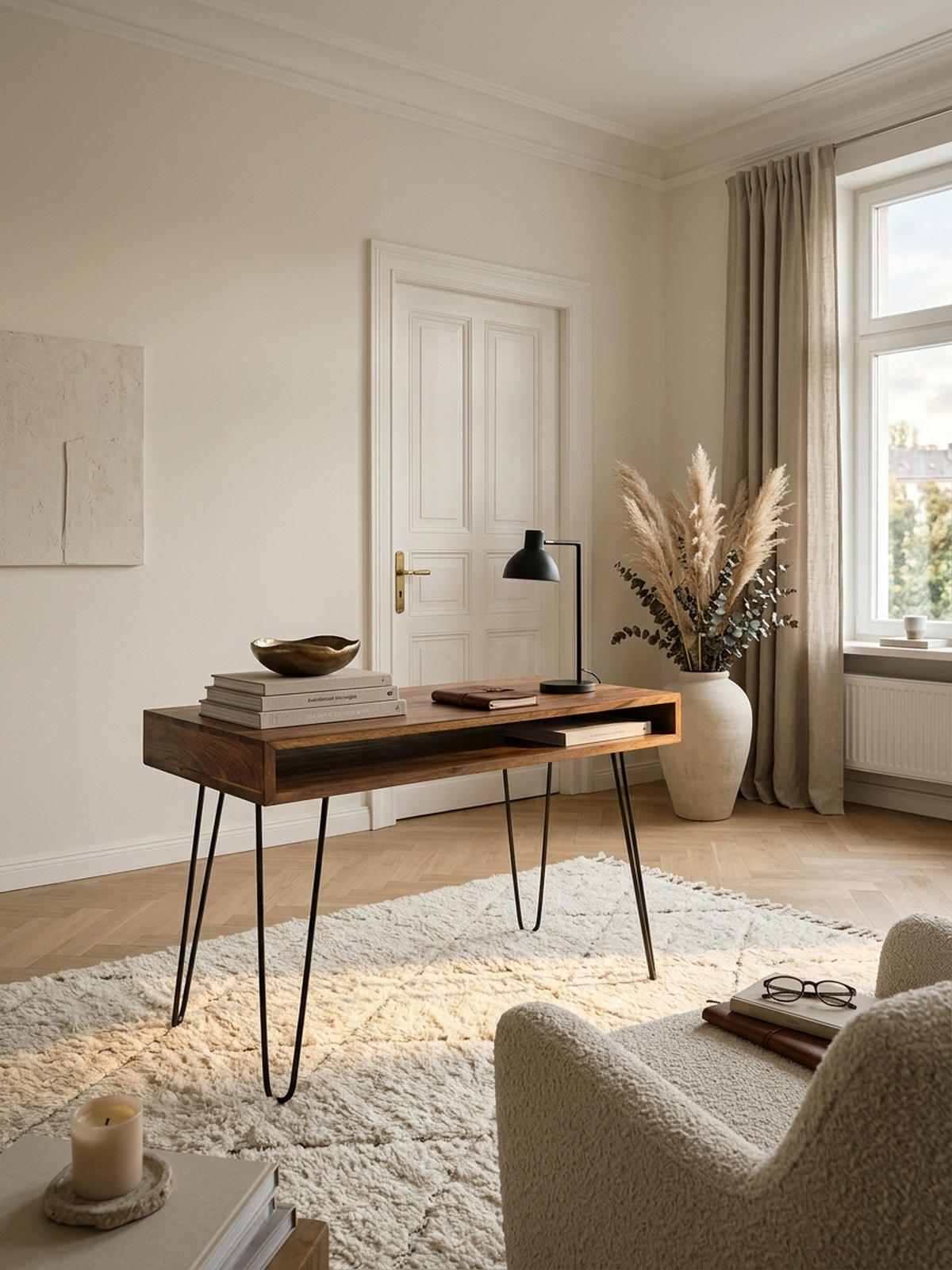 SCHREIBTISCH – Massivholz, Industrial Retro, große Platte, Haarnadelbeine - Schwarz/Braun, Holz/Metall (60/110/76cm) - KADIMA DESIGN