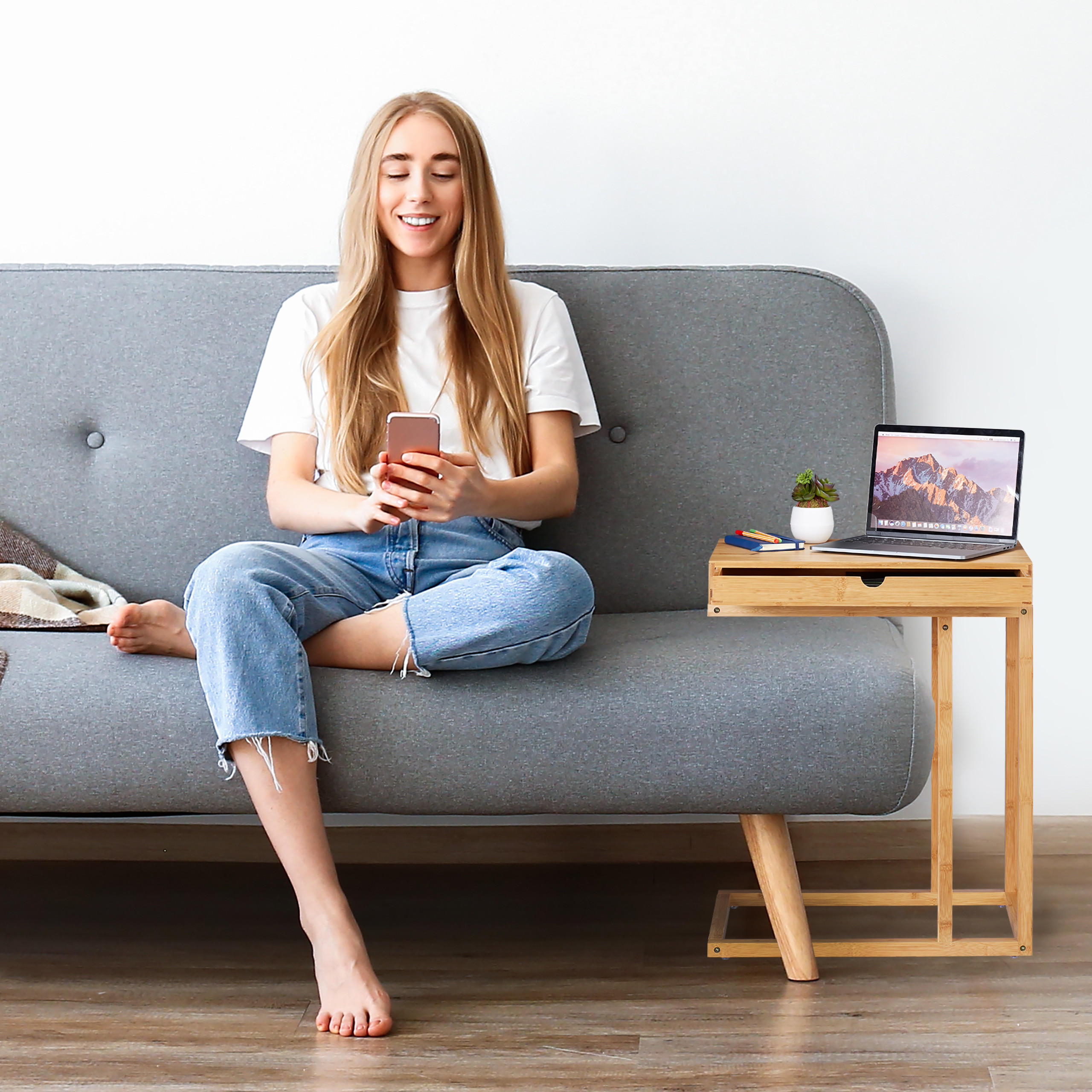 BEISTELLTISCH - Hellbraun, Holz (35/55/68cm) - Relaxdays