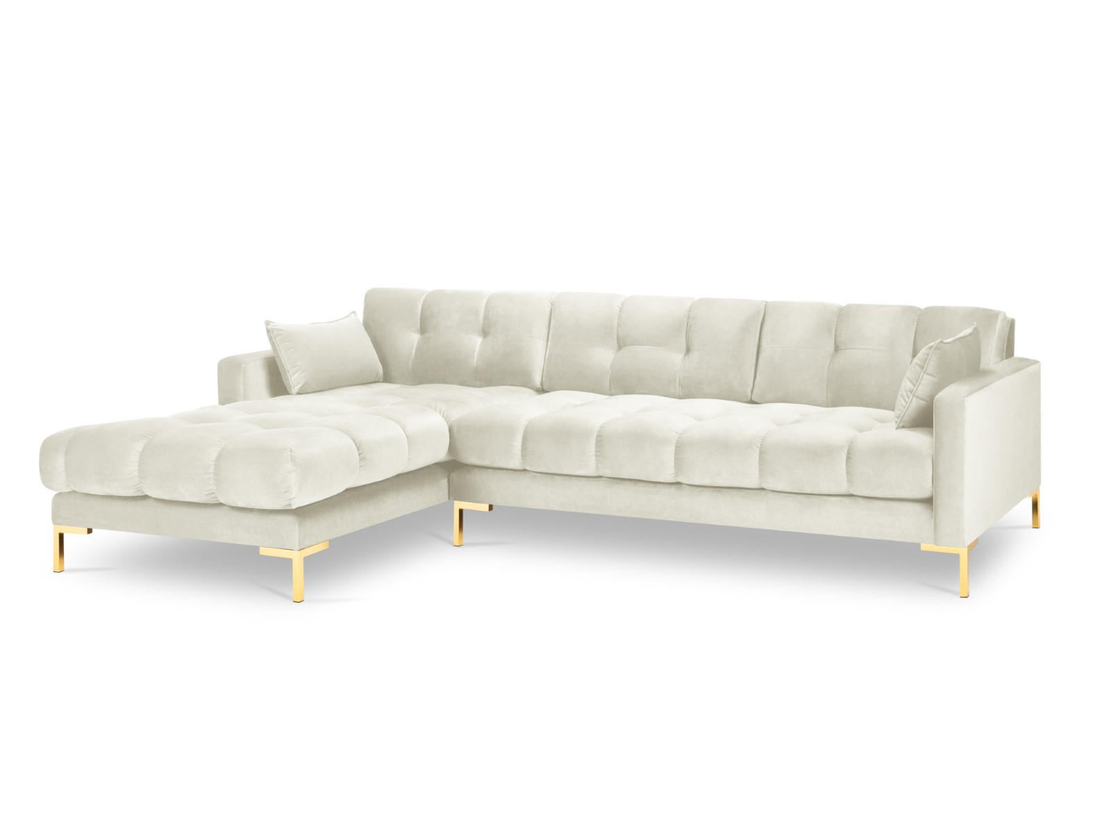 ECKSOFA links Mamaia aus Samt leichtes beige 5 Sitzplätze - Creme, Textil (185/293cm) - Micadoni