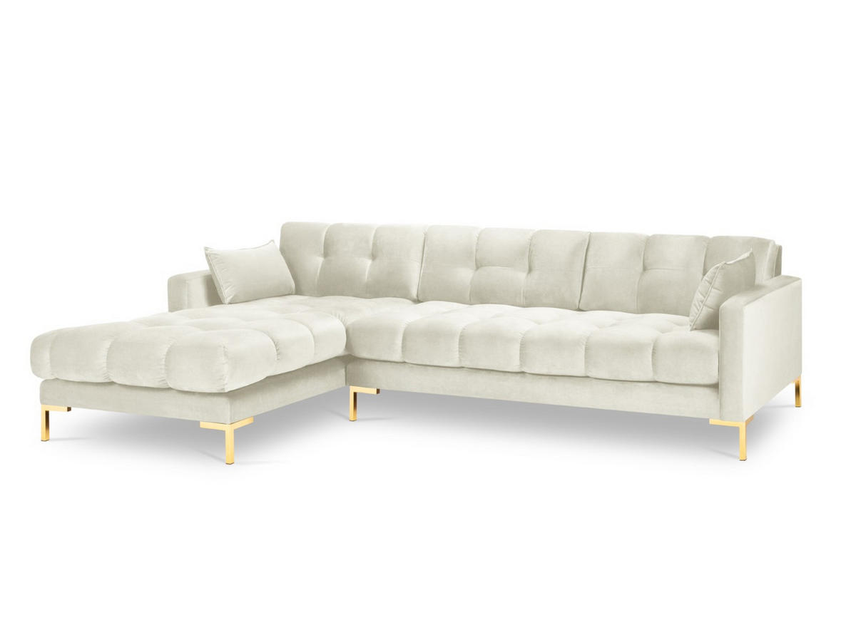 ECKSOFA links Mamaia aus Samt leichtes beige 5 Sitzplätze - Creme, Textil (185/293cm) - Micadoni