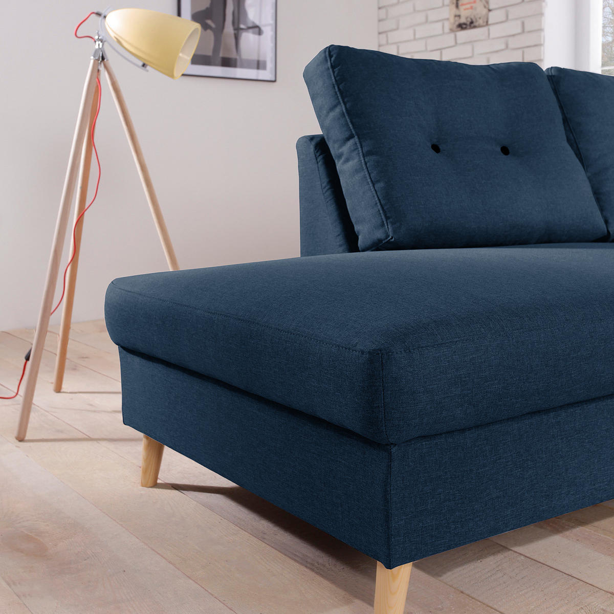 ECKSOFA mit Ottomane - Webstoff - Hellbraun/Blau, Holz/Textil (230/200cm) - home24