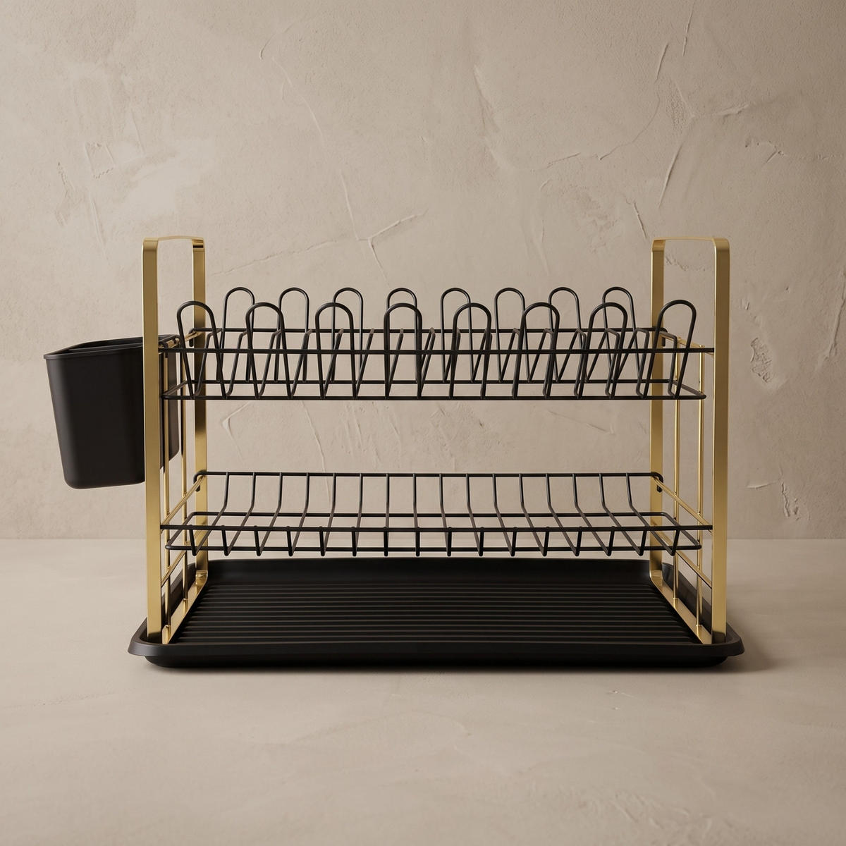 ABTROPFGESTELL 2-stöckig mit Besteckkorb 47 x 30 x 29 cm - Schwarz, Metall (30/29/47cm) - BOXIMO