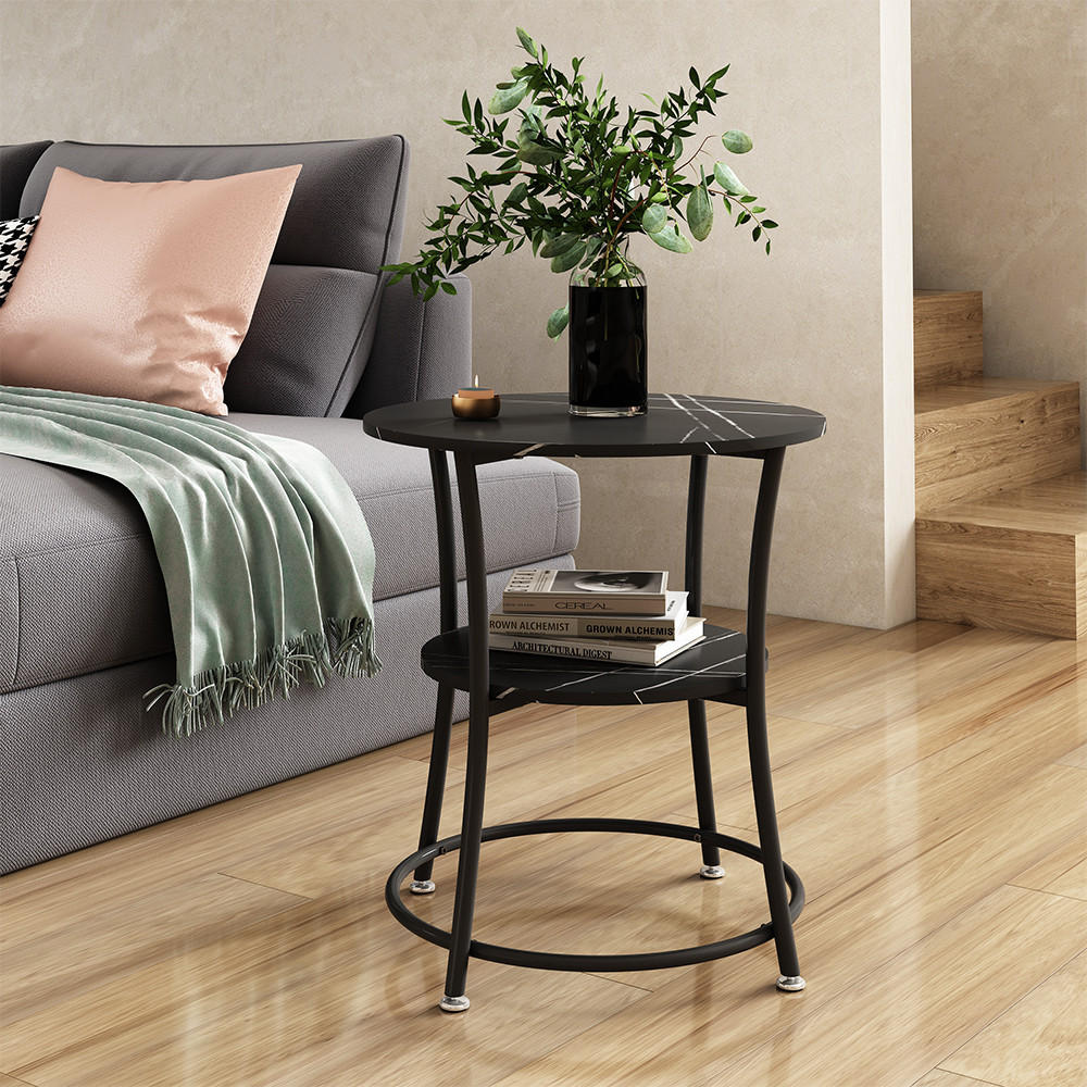 COUCHTISCH Quebec Marmor 50 x 50 cm mit Ablage - Weiß Hochglanz/Schwarz, Holzwerkstoff (50/50/55cm) - Vicco