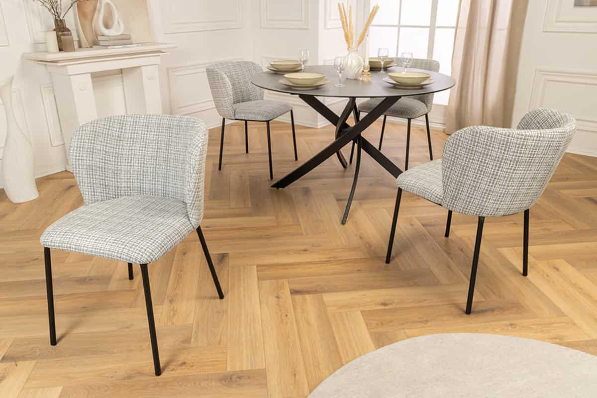 STUHL LYON Bouclé 75 cm - Blau/Schwarz, Textil/Metall (54/75/58cm) - riess-ambiente