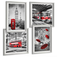 BILDER SET 4er Set - 50x50 cm & 40x60 cm Silberner Rahmen - Red Accents London - Silberfarben, Kunststoff (50/50cm) - TULUP