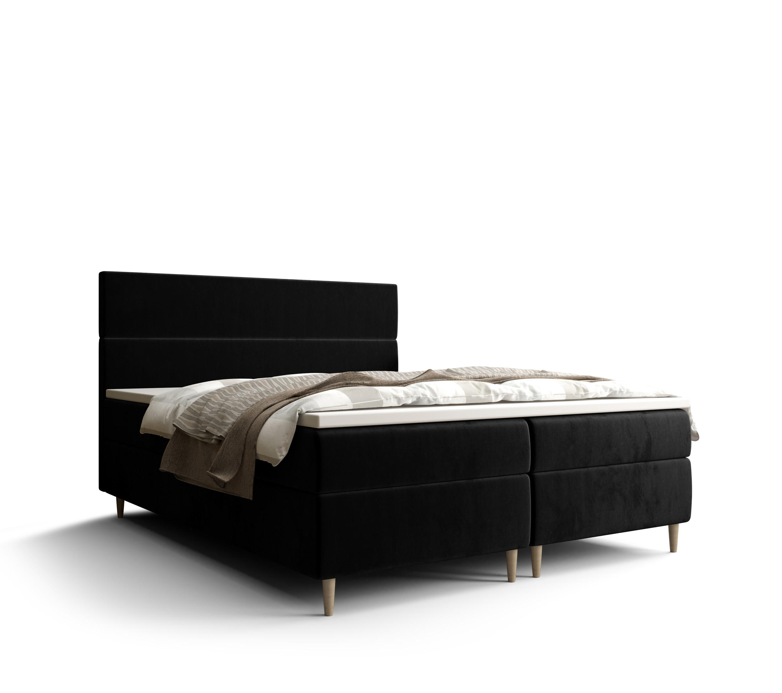 BOXBETT FLO mit Matratze H3 und Topper 180x200 Itaka 15 - Schwarz, Holz/Textil (180/200cm) - Bedante