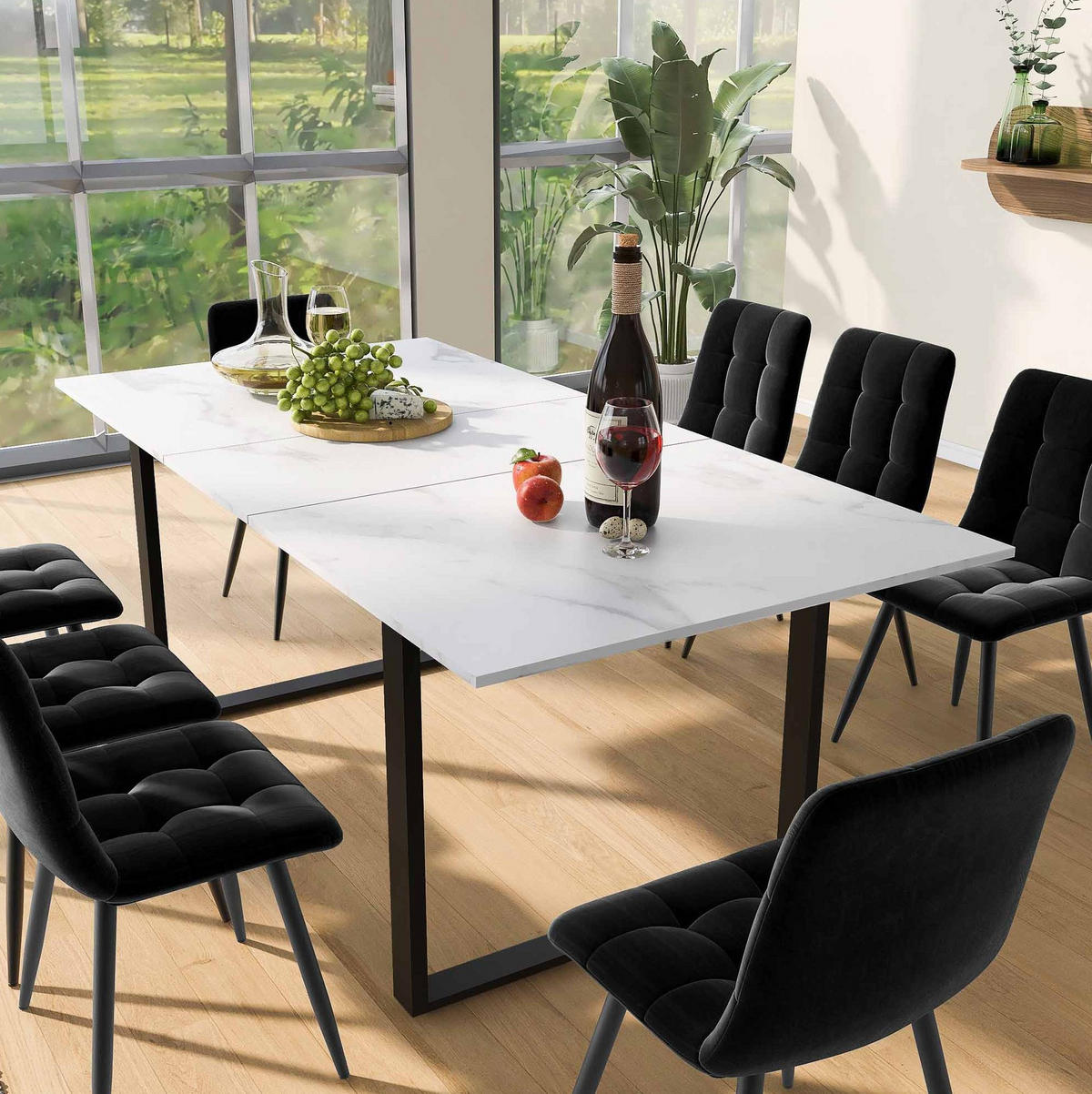 ESSTISCH aus MDF 140/180x80x75 cm Weiß mit Metallgestell, ausziehbar und mit Marmoroptik - Weiß, Holzwerkstoff (180/80/75cm) - Modfu