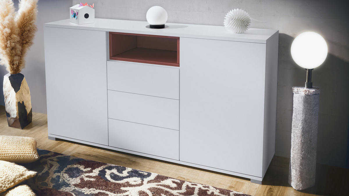 SIDEBOARD Skadu Bordeaux Hochglanz - Bordeaux, Holzwerkstoff (138.5/75.5/35cm) - Vladon