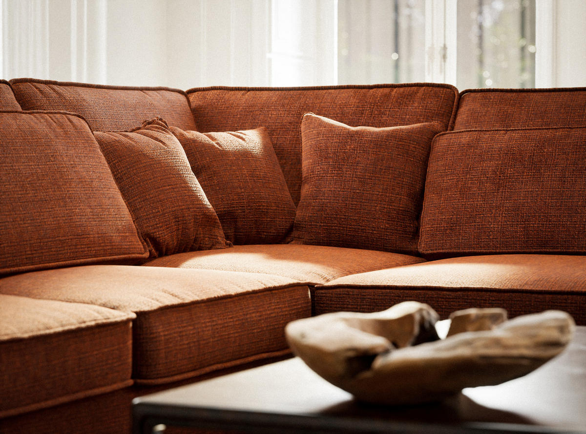 ECKSOFA Kirou Kupferfarbe Chenille-Stoff - Rechts Seite - Schwarz/Kupferfarben, Holz/Holzwerkstoff (311/225cm) - Maison de Reve