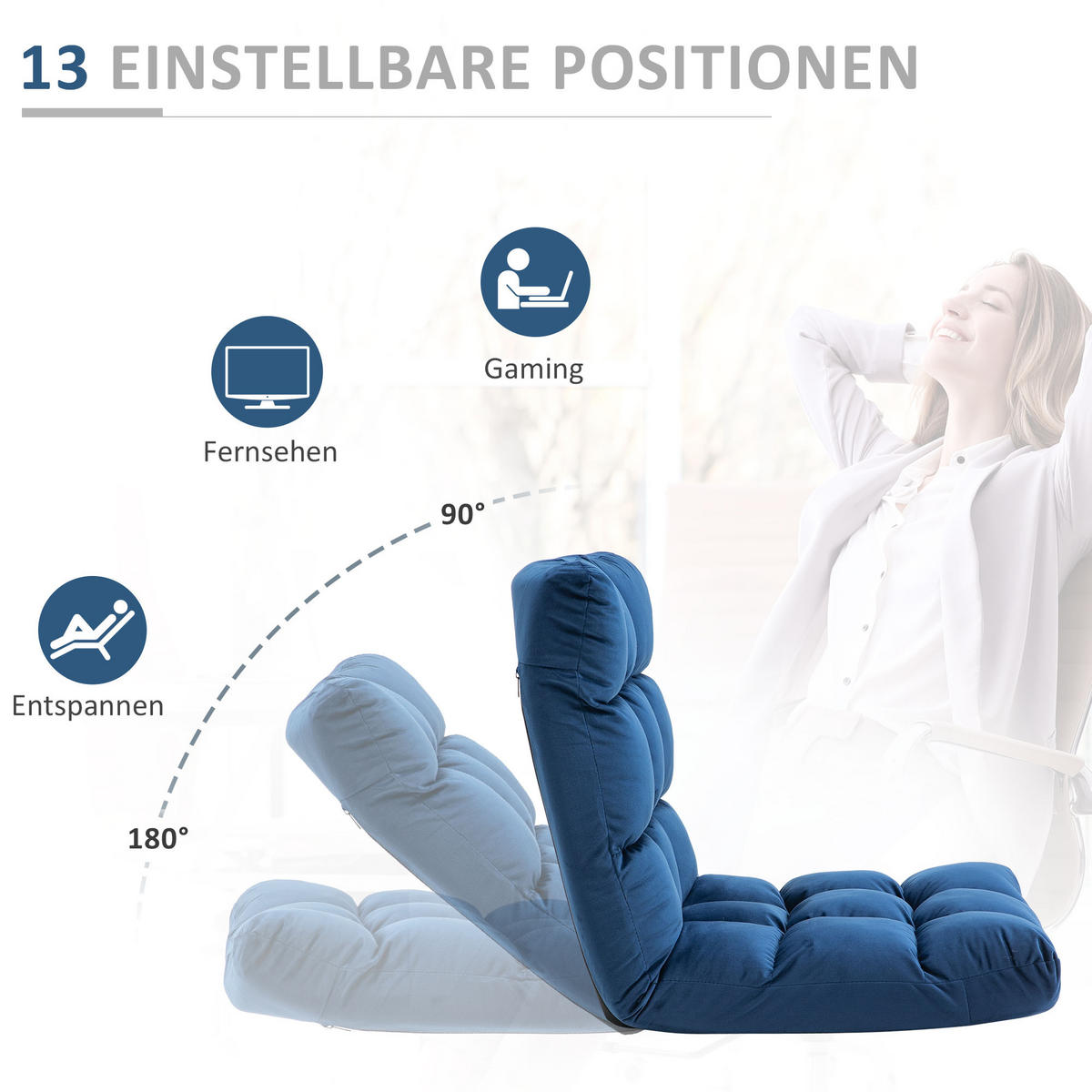 BODENSTUHL Bodensessel mit verstellbarer Rückenlehne Bodensofa Blau - Blau, Metall (71/53.5/55cm) - HOMCOM