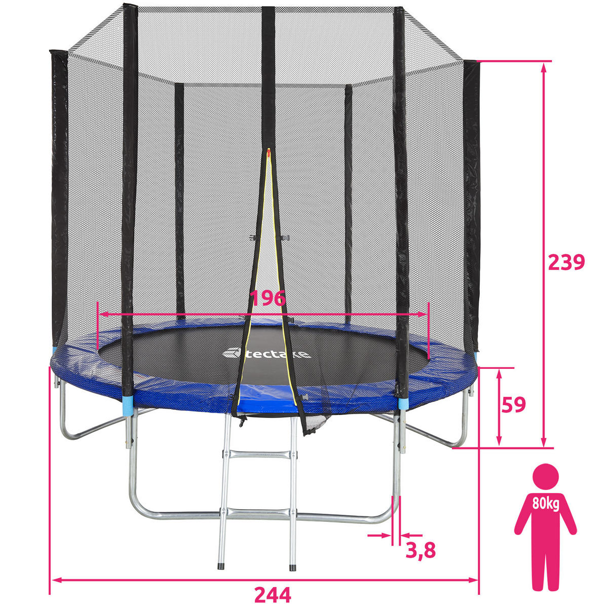 TRAMPOLIN Garfunky,inklusive Einstiegsleiter,schwarz/blau - Blau/Schwarz, Metall (244/239/244cm) - tectake