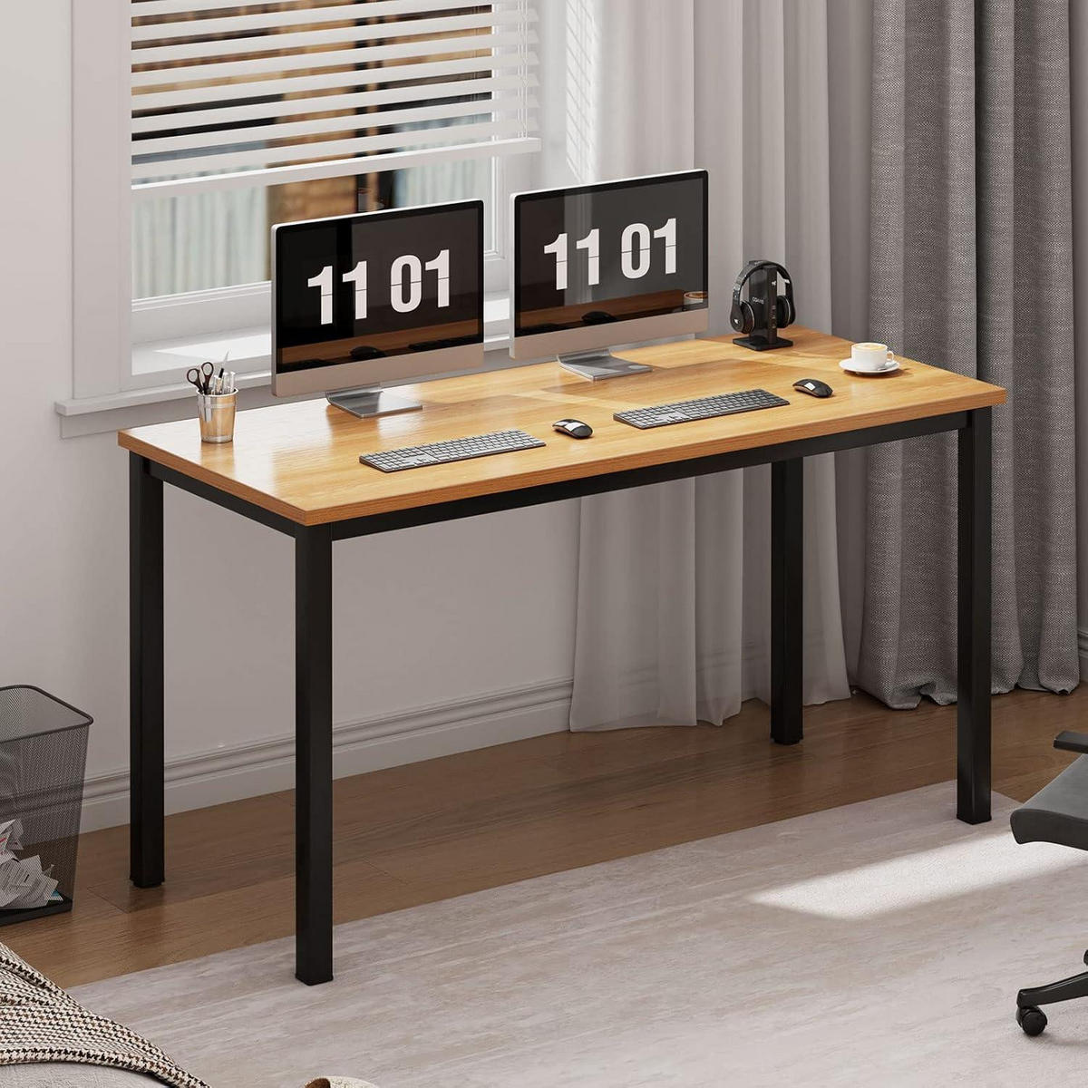SCHREIBTISCH Computertisch Teak Schwarz 100 x 60 x 75 cm - Braun, Holzwerkstoff (100/60/75cm)