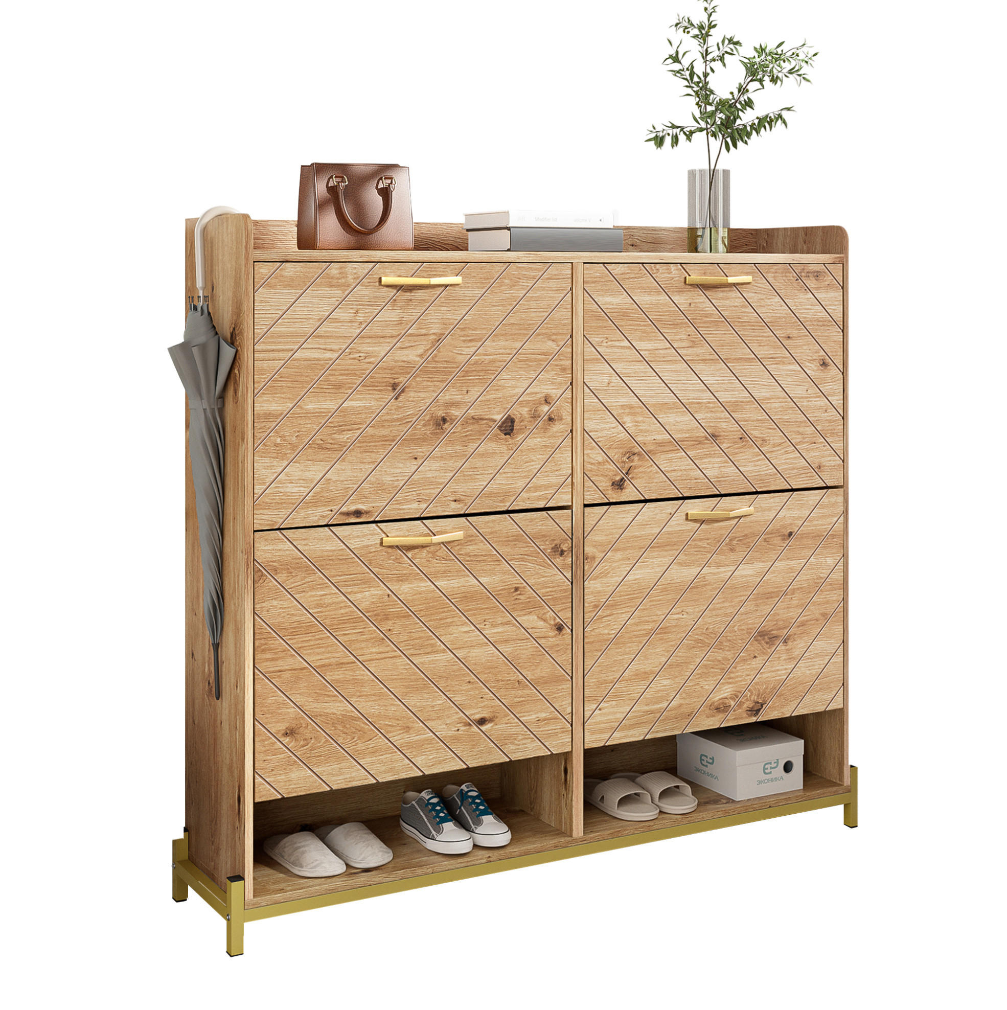 SCHUHSCHRANK platzsparend ca. 108,5 x 24 x 100 cm MDF Holzfarbe - Zwetschgeholzfarben, Holz (24/100/108.5cm) - Beauniv