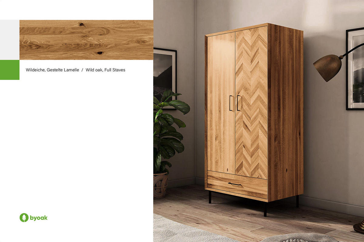 KLEIDERSCHRANK 2 TÜREN LEON Wildeiche - Wildeiche, Holz (97/196/45cm) - byoak