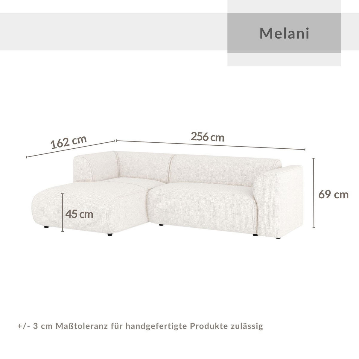ECKSOFA Melani Beige Chenille-Stoff - Beige/Schwarz, Holz/Holzwerkstoff (253/153cm) - Maison de Reve