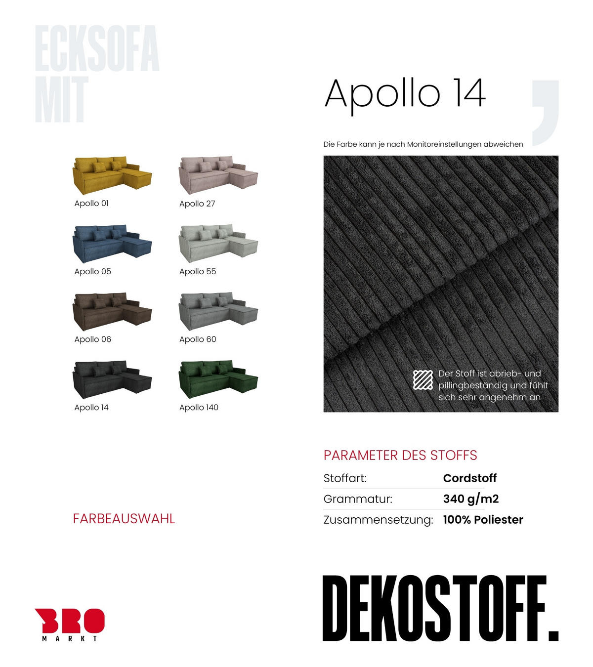 ECKSOFA Atlantic mit Schlaffunktion Schwarz Cord - Schwarz, Textil (238/141cm) - Bromarkt