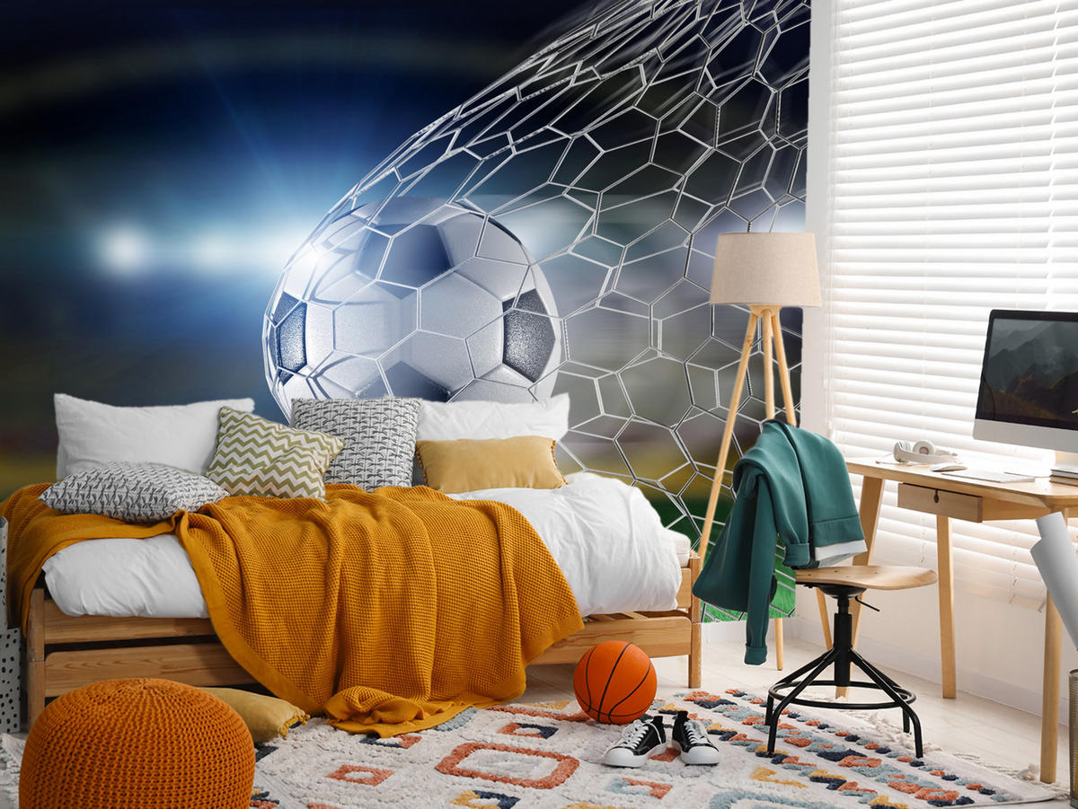 FOTOTAPETE für Jugendzimmer Fußball Tor Stadion Ball 100x70 - Schwarz/Weiß, Papier (100/70cm) - Muralo