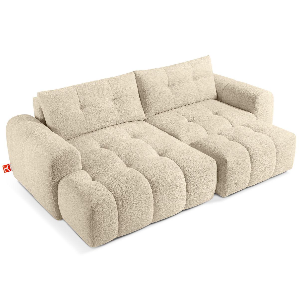 ECKSOFA MIT HOCKER RAVIA, Bouclé, Hellbeige - Sandfarben, Holz/Textil (96/50cm) - KONSIMO®