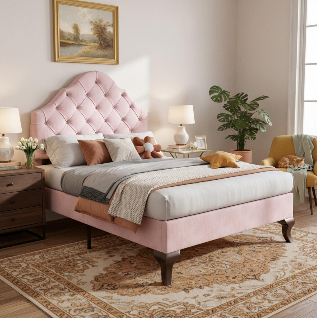 POLSTERBETT aus Samt 90x200 cm Pink mit höhenverstellbarem Kopfteil und Lattenrost - Rosa, Textil (90/200cm) - IVMEU