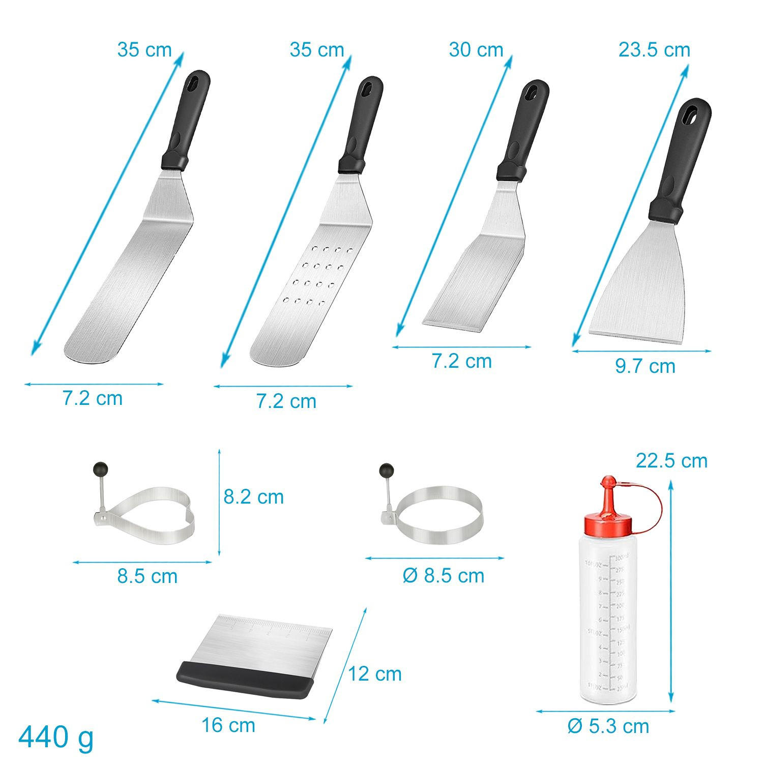 GRILLBESTECK-SET aus Edelstahl (9tlg-Set) - Silberfarben, Metall (37cm)
