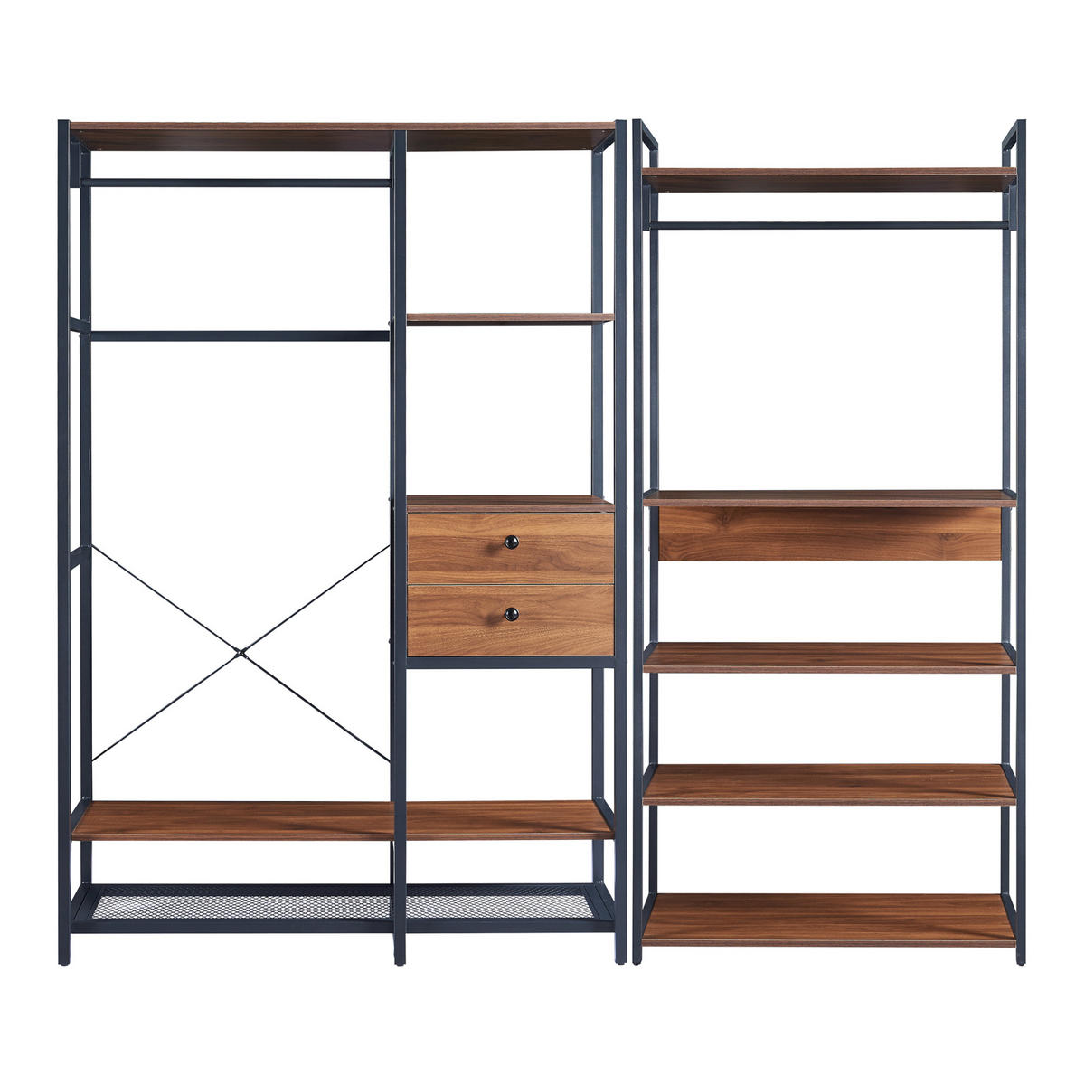GARDEROBEN-SET 2 TLG. Larem - Walnussfarben/Schwarz, Holzwerkstoff/Metall (204/180/40cm) - [en.casa]