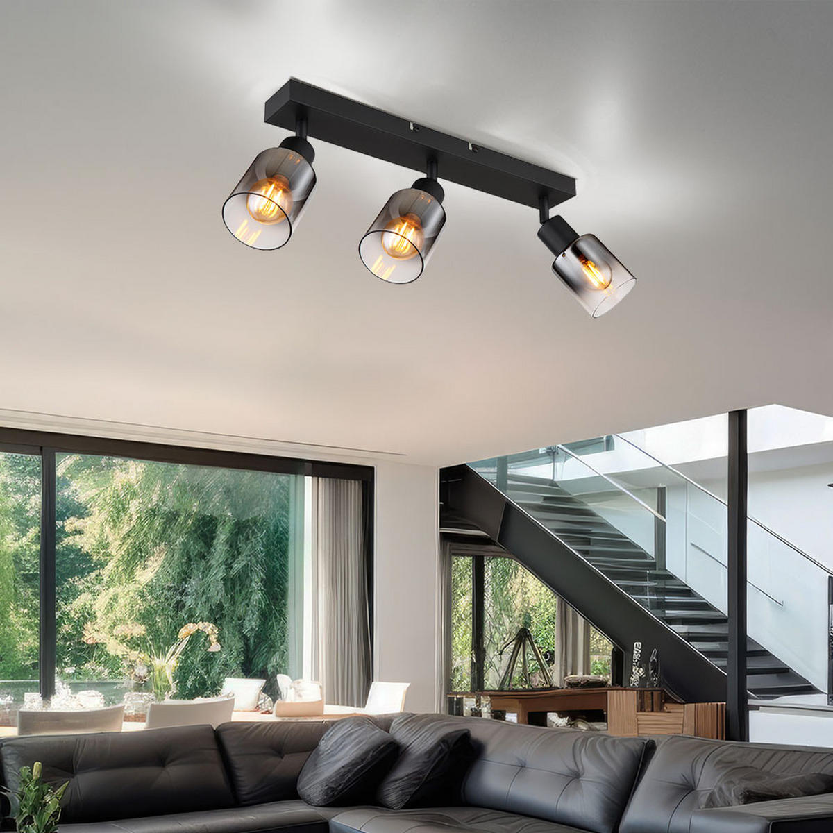 DECKENLEUCHTE Metall Schwarz 3 Flammig - Schwarz, Glas (41/7/14cm) - Globo Lighting