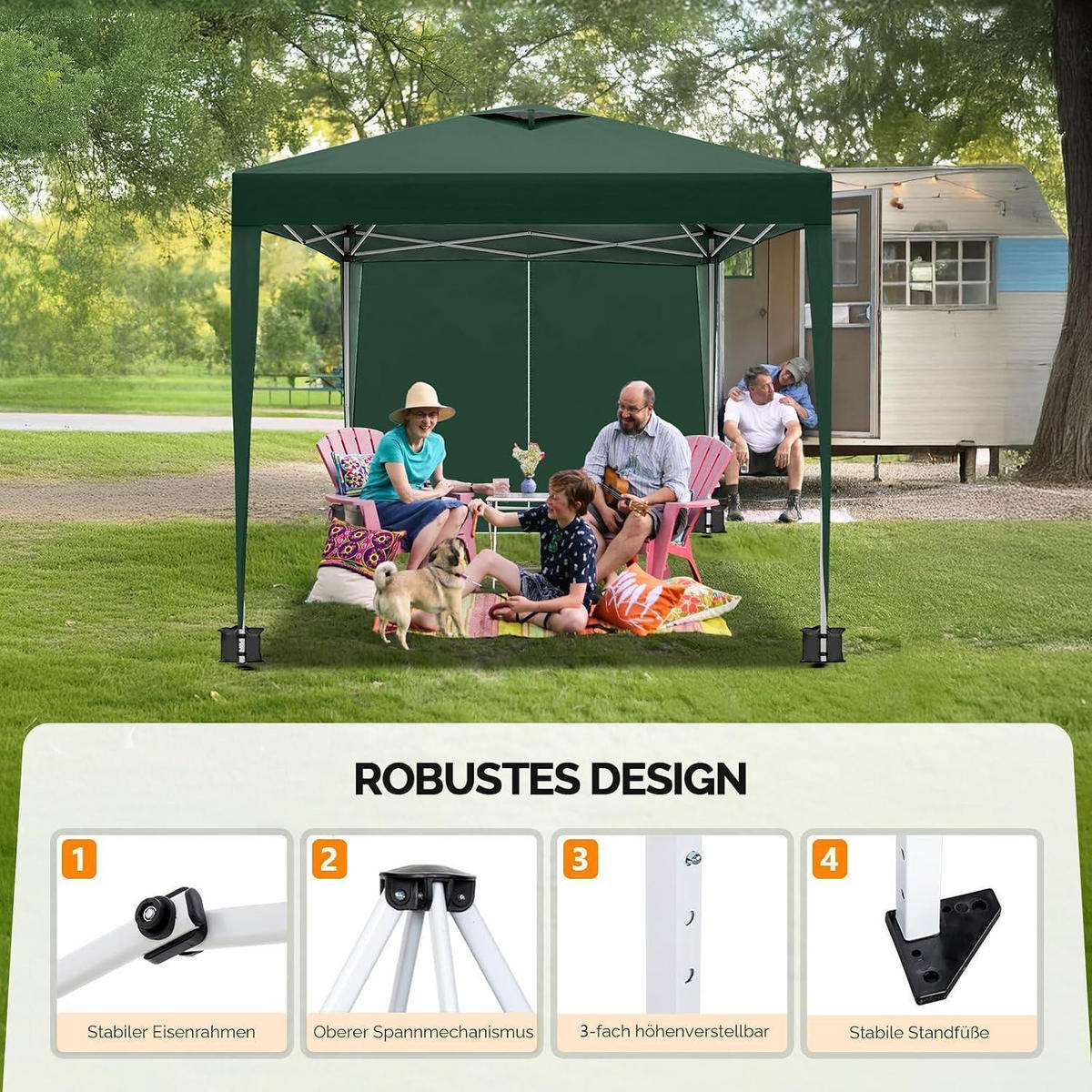 PAVILLON 3 x 3 m Grün mit 4 Seitenteilen und Sandsäcken - Grün, Textil (255/300/300cm)