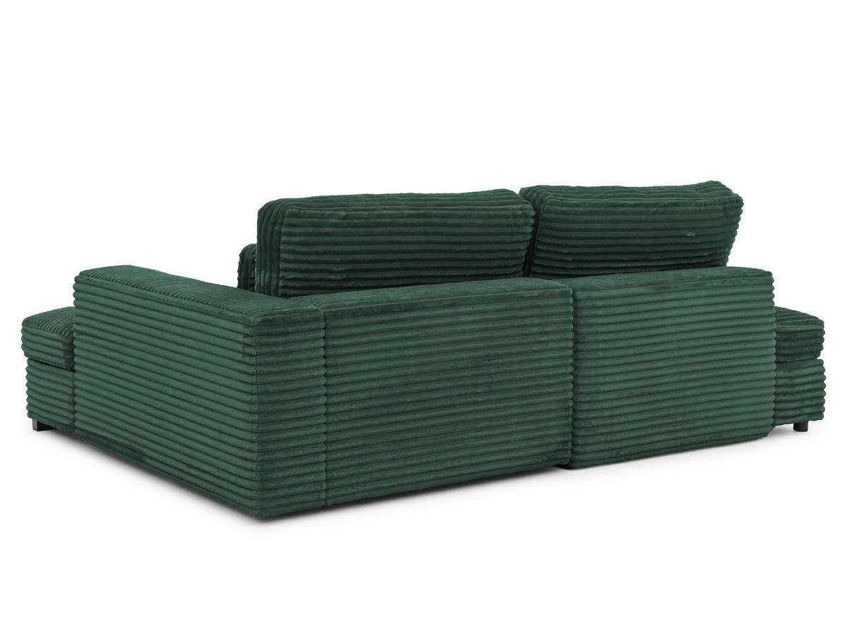 ECKSOFA Wolke mit tiefer Sitzfläche, Schlaffunktion und praktischem Bettkasten aus weichem Grün Cordstoff - Schwarz/Grün, Holz/Kunststoff (225/162cm) - S-Style